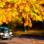 car with working windshield driving in the fall season